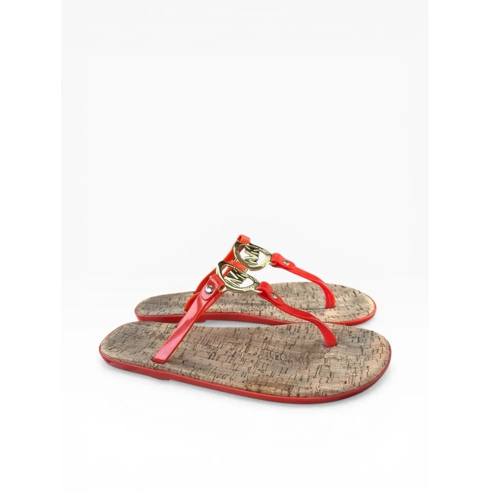 Michael Kors Orange Jelly T-strap Sandals & Cork Footbed SZ 8 Women's Flip Flops